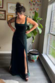 This dress is beautiful. The neckline is awesome, and the velvet fabric is gorgeous. But the lace up tie in the back is a thick piece of velvet fabric and that's not it! The tie needs to be a high-quality ribbon or cord or anything besides a clunky piece of thick velvet! It's too hard to tie and it won't stay tied AND it hurts your back when you're leaning back in a chair and there's a massive velvet knot digging into your back. Fix the tie fabric, and this dress is a 10/10! ( - Hunter M.