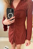 Fits great, a little short on me, but I'm 5'8", pretty material, perfect fall color! - Kelsey O.
