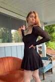 I wanted to love this dress, but there's something mismatched about the skirt style/length and the top half of the dress. I wanted something cute and casual for fall dates with my boyfriend, but I didn't vibe with this dress, so I'm returning it. The skirt is super short, and with the long sleeves, it just didn't look good on me. Also, really hard to find a bra that works with the front cut, so if you have a bigger chest (I'd say anything larger than a B), then I'd reconsider, or you'll have to find one of those mystical strapless tapey bras and pray it works. - Stephanie Z.