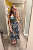 Absolutely adored this dress and got SO many compliments! I wore it to a fall wedding at the botanical gardens. However, the fit is a bit odd on a curvy body. I had to use safety pins to get the waist to fit, and the top was very loose, so I had to keep pulling it up. I'm not sure if I would have fit in a size down though, as I'm usually a L in Lulus. Odd sizing aside, I will absolutely wear this dress again. It's so beautiful, and I felt fabulous in it! The scarf really tied it together! - Rebecca F.