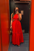 The fabric is okay, and definitely not nice enough for the price. I got a Shein dress for $9 that has the exact same fabric. BUUUTT the fit of this dress is amazing, and it shows off your waist in the best way possible. The back straps do slide a bit, so I had to keep readjusting them, but I was expecting that already. - Isabella D.
