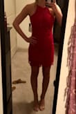 I ordered this dress for graduation and I was a little nervous to get it because I ordered a small based on the reviews, I and wasn't sure if it would fit. This dress fits perfect! Although, it does not stretch at all (which isn't a bad thing) but because I have a bigger butt, I couldn't step into it. I have a bigger chest and it was still kind of difficult to pull over my chest. When I got the dress on it wasn't too tight or too big! It's super comfortable and a really good length! - Rachel L.