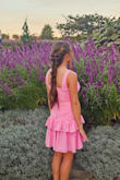 Castoria Pink Pleated Tiered Mini Dress