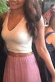 This top fit perfectly! I wore it with a pink high waisted skirt from lulus and it looked great! The material is so soft and comfy. I also loved that I could wear a bra under it without it showing through. The front is thick enough to not be see through at all! - Haley Y.