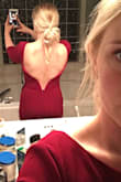 The fabric is thick and somewhat heavy, it looks and feels like a very high quality gown, for a great price! It is quite long, but it'll be easy to hem. And I need to find a lower pair of spanx when I wear it for real! - Tiffani P.