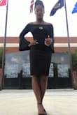 This dress fits perfect and true to size. Hugs you in all the right places and is very classy. The thicker material allows for a smooth fit, I wore mine in 90 degree weather and honestly didn't sweat. Mine only rode up slightly, but I have a bigger butt so it was expected. Loved this dress, very classy. Will wear again! Highly recommend !! - Ardeen S.