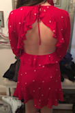 I thought this dress looked really pretty on the models! But when I put the dress on, it wasn't as cute. The back was very pretty but the front wasn't as flattering. It also looked very christmas-y and kind of old lady... too much coverage in the front for me and the sleeves were loose! - Jordyn S.