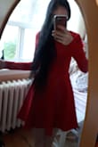 This dress is fantastic. The material is so dense, and it is lined fully. Absolutely perfect for fall and winter. The skirt is full and one of those that makes you want to twirl. I had been eyeing this dress for a while, and am so glad I grabbed it. The zipper is a little bit tricky though; nothing worrisome, it just needs a little more force when going over the seam at the waist, and then it goes all the way up to the collar where I usually ask for assistance with the hook closure. - V. R.