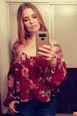 This top is so pretty and flattering! It fits perfect and is well made. There is no give to this and can be a little hard to zip in the back, but once you get the hang of it, its no problem. The color is gorgeous. I cannot wait to wear this!! Once again, Lulus does not disappoint! *UPDATE* This top will start to give after a bit. Make sure to give a little tug up every once in a while. I've worn this twice and each time I get many compliments. - Susan B.