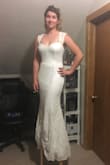 This is my daughter's wedding dress! It's a great weight, flows and moves well. Some amount of stretch makes it hug the curves. - Jill K.