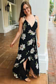 I felt amazing in this wrap dress! I got compliments all night. It's pretty light weight, so it's better suited for spring/summer events.
I didn't wear a bra but used fashion tape to keep the dress in place. I think wearing a bra might be hard with this one.
The material has no give whatsoever, but there is a tie on the inside as well as the outside to ensure that it stays in place and the slit doesn't open too widely. I'm normally a medium and that size fit me well. - Andrea S.