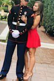 Needed this dress for my engagement shoot as it was the perfect color to compliment my man's uniform. The scallops are such a cute touch. I've gotten so many compliments on this dress and will definitely wear it again! 5'4", 132 lbs, 34 DD ordered a small - it was kinda big around my ribs but an XS would have been too small. - Nicki C.
