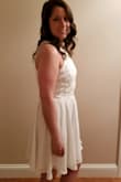 I absolutely love this dress!! I plan to wear it to my bridal shower this summer and it is perfect for the occasion. I am usually a medium in other stores but most larges from Lulus have been fitting me so I went with the large. It's beautiful but the top part is too loose for my taste. Luckily the medium just came back in stock so I was able to order that! The crochet lace detail is perfect. It can be dressed up or down. It's lined so it's not see-through at all. The bottom is flowy and very flattering if you have curves. Can't wait to see how the medium fits me. Truly recommend this dress. - Rachel M.