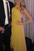 I wore this dress to a wedding last weekend and absolutely loved it!! I was nervous ordering online, especially since I typically don't wear yellow or dresses in this style, but ended up LOVING it and have never gotten more compliments on a dress. I thought the dress would be silkier but that's on me for not looking at the materials. It was a little confusing to get on at first and I really had to play with how tight I tied the strings and how tight I pulled the actual wrap. It was a lot looser across my chest on one side and was gaping before I pulled it tight and then tied the strings tight to secure it. I planned on wearing boob tape and nipple petals but ended up forgoing both and had no wardrobe malfunctions! It was so comfortable to dance in and I didn't have to fuss with it all night. I typically wear a medium or 6/8 in dresses and this medium fit perfectly. - Taryn S.
