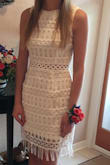 This dress is very cute but when I received it, it wasn't quite as  high quality looking as the picture. There was some damage to the crochet which Lulus customer service took care of for me. The fringe on the bottom is kind of a mess/near impossible to get to lay straight. The dress is one of a kind unique and I got away with wearing it to my Bridal shower with compliments but I don't know if it was entirely worth the price or hassle. It also ran a little large on me but I could get it altered if I decide to ever wear it again. - Katie B.