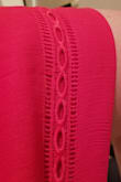 Small fits more like body con but isn't the right material. Medium, pictured here is more forgiving while still being shapely. Detail is nice, fabric wrinkles pretty easily. - Jennifer S.
