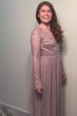 The medium size fits my waist perfectly, but the arms and dress length are pretty big on me. I'll probably need to take about six inches off and it'll be perfect for me. The lace is pretty soft and dress is comfy. I love it though!
My only complaint is that I don't know if it works with my complexion, which is nobody' fault. I might exchange for a more flattering color on me. I want to wear it for my engagement photos in October. - Anna M.