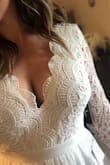 I was a little skeptical about ordering a wedding dress from an ad I saw on Facebook, but I saw this dress and fell in love. For the price, I thought what the heck! So glad I did. It fits perfect and is a great material. I will have to get the length hemmed. Can't wait to wear it on my wedding day! - Candice S.