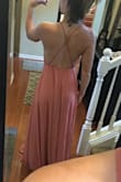 I bought this in the rusty rose for my sister's Arizona wedding. I was pleasantly surprised and loved it even more than I did in the picture. I usually get everything in a small but I had to exchange this for a XS because the small was a little baggy in the waist. The XS fits perfectly. If you are wearing heels the length is perfect, but I'm wearing flats so it's pretty long, but I also prefer it that way anyways. - Dani N.