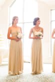 Bought these for my bridesmaids for my wedding. The color is shimmery and works well for all skin types. It runs a little small around the rib cage and chest area so potentially could size up for comfort if a person is more chesty. Has a liner all the way down and isn't clingy! Bridesmaids were 5'0"-5'4" with varying shoe heights. - Courtney R.