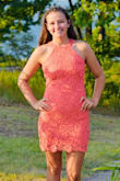 I love the bright coral color of this dress. The dress fits perfectly and is very comfortable. - Joyce C.