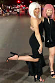 So I bought this originally for a bachelorette party & the photo attached is from that with the wigs, but I also wore it to an ESPY after party and it was perfect! Very stretchy material with a back zipper, I wanted it so much I even got an XS instead of my usual S and it still fit wonderfully! - Haley G.