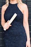 This dress has been perfect for graduation and a wedding. I went for a small (I tried both med and sm) because I wanted it to hold in my chest with a strapless bra, for the medium the fabric tended to bunch up under the chest area if you are a little bigger up top making my mid section look chunky. - Britney O.