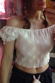 I feel like the sleeves are too puffy and I cant pull this top off. XD Its cute but im returing it based on that it doesnt flatter me and is shorter than i expected. Its so cute tho! - Cristina A.
