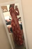 This dress is perfect! I got tons of compliments and it was extremely flattering. Material was thin and breezy, but not see through at all. I'm very tall and the dress was just long enough without heels. I was worried the slit would be problematic, but it really isn't as dramatic as it looks in photos. My legs were never showing throughout the night. Definitely recommend this dress!! - Morgan C.