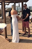 Going to wear this to my rehearsal dinner for my wedding! It's super cute! I am tall and it is the perfect length with 3-4 inch heels. It has the sticky plastic around the stop to keep it from sliding down since it's strapless (helpful if you have a smaller chest especially). - Kaycee Q.