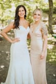 The bride gave us a color and allowed us to pick our own dress... and this was by far my favorite BM dress I've ever worn! It's especially flattering for smaller waist, larger hip ladies. The bust was a little gapped, but was fine if I put my shoulders back. This added gapping to the back straps but wasn't a huge deal. The sequins were not itchy at all and did not bother my arms like some sequin dresses do. It was the perfect lightweight dress for a hot, summer wedding! - Amanda M.