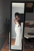 Ya'll! I could not wait to write this review. My very first Lulus purchase and this dress is insane- fits like a glove, makes me look and feel stellar and feminine. You can't beat the price and it's just long enough for my 5'11 frame. I purchased the medium even though I'm a 36D, but it was perfect without a bra. I'm wearing it for my courthouse wedding and I could not be more delighted. - Tiffany B.