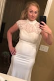 This dress fits great. It has a little bit of give so even though my waist isn't quite the size for a small, it fits. I was having problems because the tops were too big in mediums, so I went down to a small (fearing it wouldn't zip all the way) and it fits great. - Kara V.