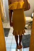I read others reviews and found reviews of people similar to my weight/height so I decided to order the small. I was so disappointed when the dress arrived because the small was super loose and not form fitting. Ended up ordering an XS and it fit like a glove! (Photos comparing the two sizes). The fabric is nice and thick and the dress is super flattering - LOVE this dress. - Amanda P.