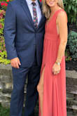 Loved this dress and got a ton of compliments on it at the wedding. It is slightly heavy as the bottom has three layers of fabric but it was manageable. It fits true to size and is pretty long. I had to wear heels and it still hit the floor. I would have liked to have ordered an XS instead if it was in stock, but the Small did it's job. Overall It was perfect. - Sommer T.