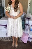 I bought this dress for my bridal shower. I had a tea party theme and thought this dress would be perfect for it. When I received the dress I was surprised to see how great of quality it was. The lace was beautiful and it actually had a lining. I should have maybe sized down and ordered a small but the medium worked out just fine. Overall, I was super impressed and am definitely going to order from lulus again! - Katelyn B.