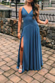 I love this dress. It's so comfortable and the material is very light. There are adjustable straps as well which is perfect. The blue color is so pretty. Was expecting to have to get it hemmed a lot because I'm really short, but with heels it's actually almost the perfect length. The slit in the dress gives it that little bit of classy, yet sexy look that we all want. I'm wearing this to a wedding :) - Marissa A.
