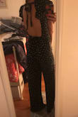 I loved this print and the fit in another style, so I thought I'd try this one. The backless is so nice. The waist tie is long so I guess you're supposed to wrap it around your waist twice. As my other lulus pieces, the pants are long but I'm tall enough that it's fine with heels. Very flattering overall! - Ginevra C.