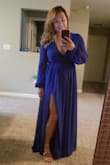 I'm glad I read the reviews before ordering my dress size. I'm generally a size small/medium in dresses depending on the fabric. I'm a size 6 at NY&Co and I'm athletic built. I decided to order a size small (based on the suggestions) and it fits perfectly! I'm 5'1.5" and I had to get this altered, even with 4 inch heels on me. I had to get 5 inches off the dress. (Picture: straight hair is the non-altered dress. Curly hair is after I got it altered). It's very revealing in the chest area. But it's not an issue for me, because the dress is plain and I plan to wear a big statement necklace or something. It's a beautiful color and I can't wait to wear it in a couple of weeks! - Joua M.