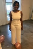 I wore this jumpsuit one night during my bridal shower last weekend and I loved it! However, when I received it the zipper was broken and I had to have it repaired. Other than that material quality and fit was perfect! - Brianna A.