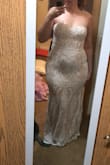 I really like this dress but I'll need to lose a few lbs and inches in the hips and have the bust altered. It is long enough which is rare at my height. I have an awkward body shape so don't be discouraged away from this dress. Be prepared for a true nude color, I thought it would be a little more white. I'm hanging on to this dress until the one I really want comes back in stock. - Amy S.