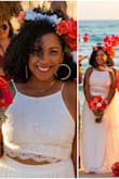 I LOVED how the top fit. I did not wear a bra. I wanted to be as comfortable as possible and this was perfect, especially in the 90° weather we had that day. The skirt flows beautifully and is light, compared to similar dresses I tried on at a traditional bridal shop and hated. This was half the price of their cheapest dress yet 10 times more lovely. I felt sexy yet elegant. I did get the skirt hemmed about 2 inches since I was barefoot. And, priced so well, I did not mind jumping into the ocean in my dress at the end of the night! - Jessica F.