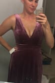 Five of us ordered this dress as bridesmaid gowns. We are all varying in body shape and bust sizes. I will say this dress is flattering on each and every one of us. It's very classically cut, but still has a bit of sex appeal with the plunging neckline. Our bride is extremely happy with our pick! 

The dusty purple has a beautiful magnetic, silver tone. However, our bride wanted the Magenta color instead, so I returned the purple and got the Magenta. WOW. Gorgeous!!!! I am so in love with the soft velvet, romantic feel of the gown. The color perfectly matches her vision...but honestly, either color is stunning!

The fabric is heavy, and you can tell is good quality. A few of us did have a little issue with the bust, where the seam was coming loose, but nothing that couldn't be quickly fixed. Also, the dress is very long, so unless you're >5'10" expect to get it hemmed.

The bride was set on a velvet dress, and hands down, this was definitely the best value out there!!! We've looked for months and could not find anything under $300. We are so happy with this score! - Amber R.