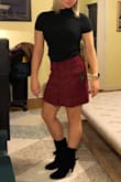 Ordered medium and large - I'm a solid 30" waist and athletic build. I 100% preferred the medium. Still comfortable to tuck in my sweater.  Color of skirt is darker than advertised. Material is soft which is good since skirt is not lined. Only reason rating is not a solid 5 star is because I expected skirt to be thicker.  As seen in my picture, you can see fold wrinkles. I expected the skirt to be thick enough to not wrinkle easy.  Despite that, I am keeping the medium and sending back the large.  Oh and the front pockets are a plus :) the average cell phone can fit, no problem. - Paige F.