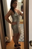 Love the dress. The gathered front area is forgiving & helps cover if you have a little stomach to hide.  :) Overall, it fits nice & a sexy dress! - Olive G.