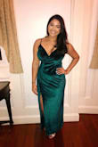 Absolutely loved this dress! I wore it to a formal wedding and received so many compliments! I sized up to a large just in case so it ran slightly bigger, but a medium would have fit perfect. This dress accentuates your curves in a classy way. SO beautiful. - Angela G.