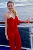 Oh how I love this jumpsuit! I got SO many compliments while wearing this on formal night of a cruise. I want the blue one because it would be perfect to wear to a wedding! - Melissa M.