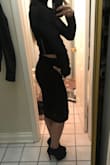 The material is thick but I didn't find it scratchy or uncomfortable. I sized up but think a small would've looked better, but not enough for me to exchange it. I have a lot more room around the shoulders and arms. Overall I still think it's flattering. - Taylor J.