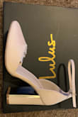 Shoes are beautiful and surprisingly comfortable. I'm not one to wear heels ever, but I was able to last three hours of straight walking in these. The gold highlight on the inner heel gives it a nice pop. Since the shoes are a cloth material there can be some slight difference in color on the toe when it rubs up on anything and doesn't go away - shown in picture. I don't really mind it and overall I think it's a great buy! - M M.