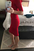 Great fit, perfect for a wedding or formal event. Tight, but that's the way it should fit. I have the red but would love it in the black as well!! - Fran L.